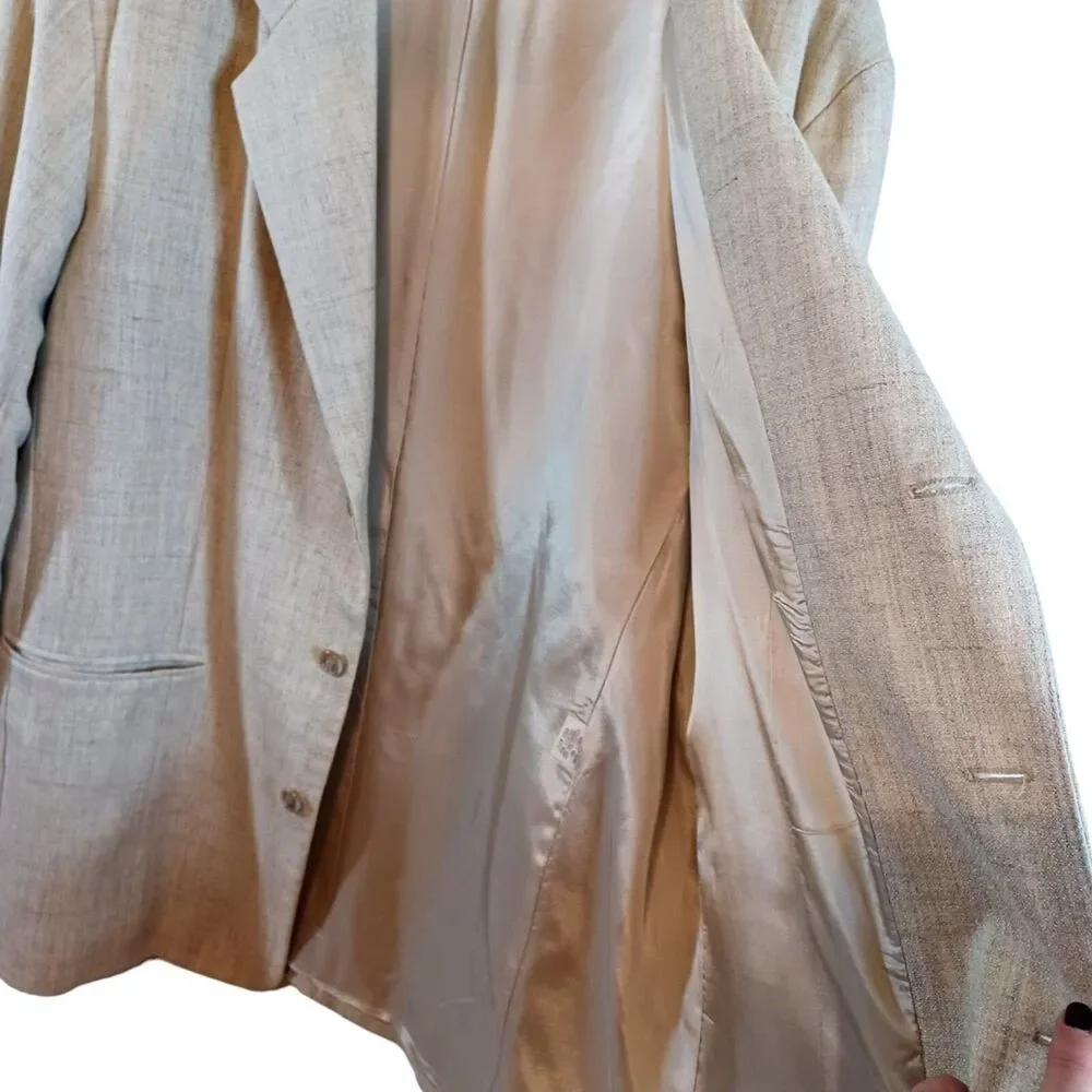 Jay Y. Ko Studio Men's Tan Beige 3 Button Pocket Lined Vintage Blazer Sz XL EUC